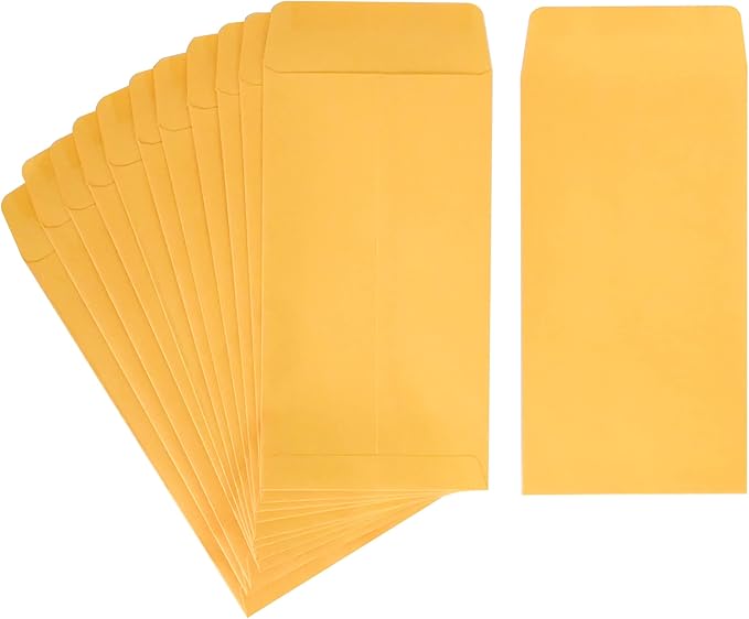 ESSENTIAL #7 100 Piece Cash Envelopes 3.5" x 6.5" with Gummed Flap, Small Parts Envelope for Home and Office Use (Yellow -100)