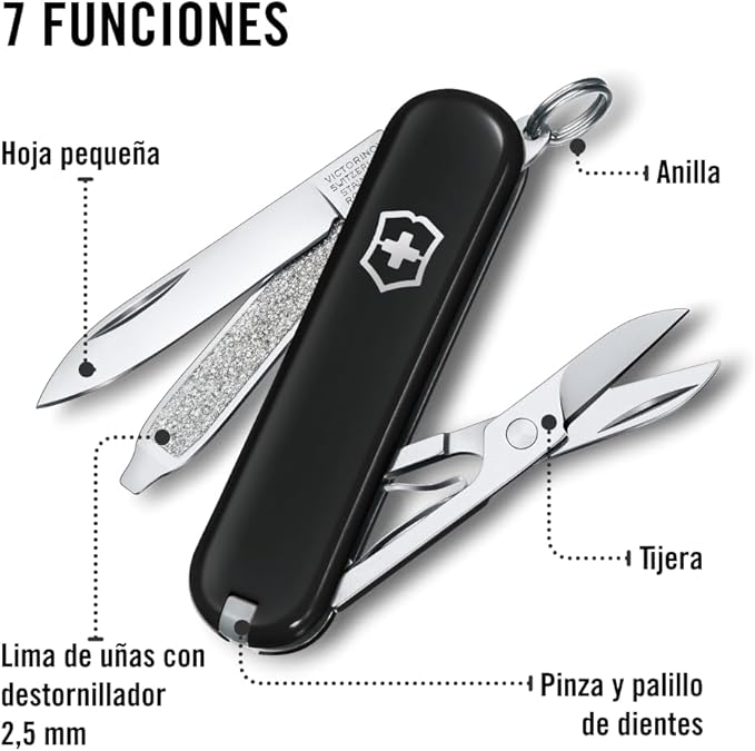 Victorinox, Pocket Knife, Small, Classic SD, 58 mm, Black (7 Functions, Blade, Nail File, Screwdriver 2.5 mm, Scissors)