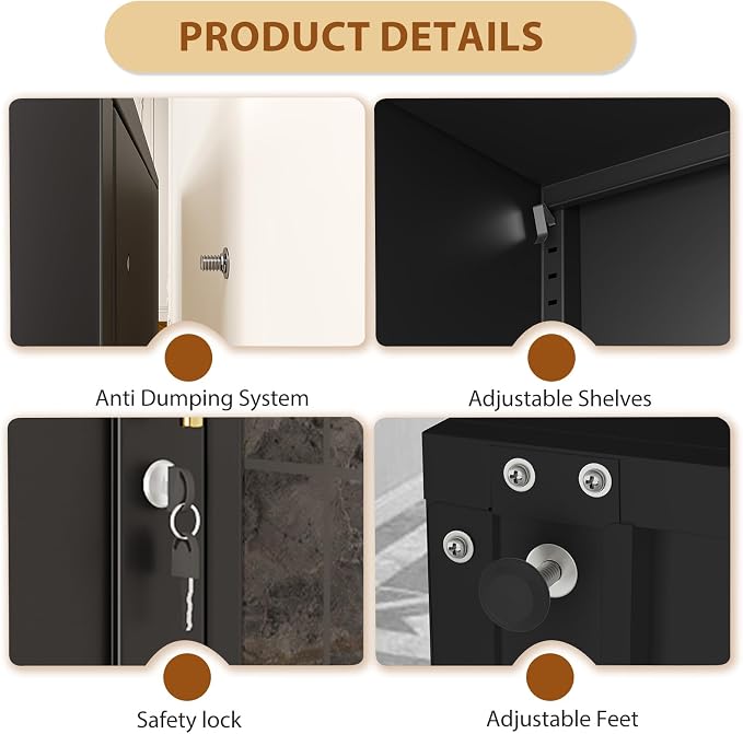 Tall Metal Narrow Bathroom Storage Locker Cabinet 67" H,Black Kitchen Pantry Cabinets with 4 Adjustable Shelves and 2 Lockable Doors,File Cabinet Organizer for Kitchen Home Office Living Dining Room