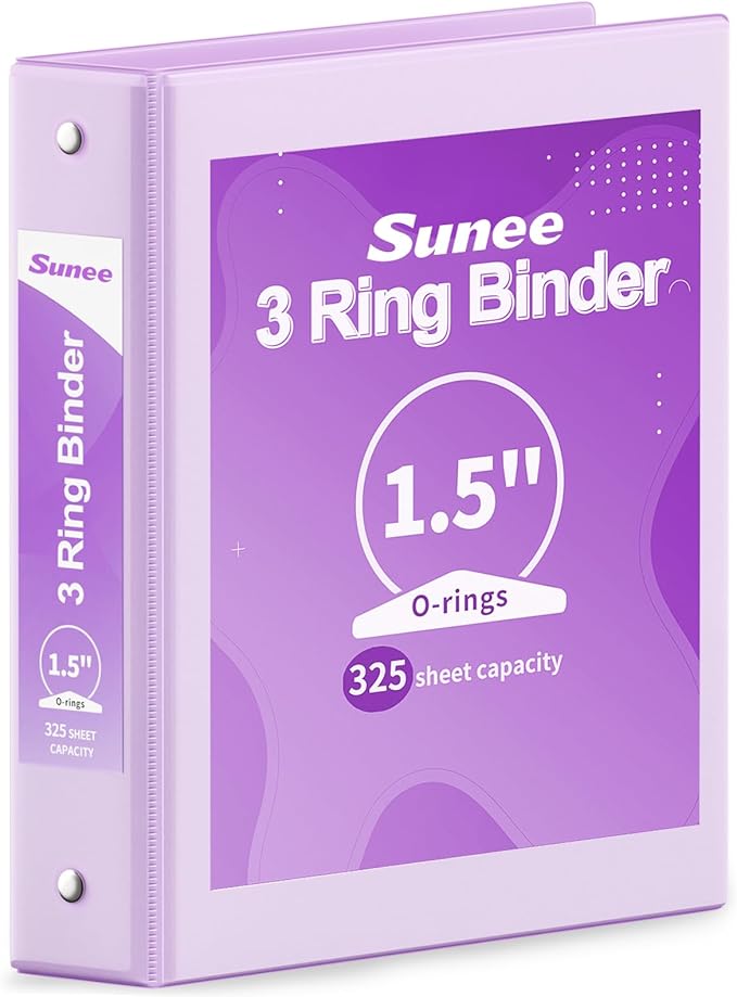 SUNEE 3 Ring Binder 1.5 Inch 1 Pack, Clear View Binder Three Ring PVC-Free (Fit 8.5x11 Inches) for School or Office Supplies, Purple