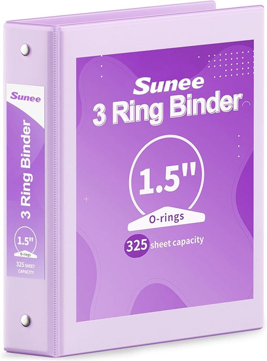 SUNEE 3 Ring Binder 1.5 Inch 1 Pack, Clear View Binder Three Ring PVC-Free (Fit 8.5x11 Inches) for School or Office Supplies, Purple