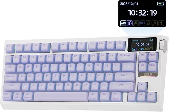 EPOMAKER G84 PRO Wireless Gaming Keyboard w/Screen&Knob, Silicone Keycaps | 8000mAh, Hot-Swap, BT5.0/2.4G/USB-C Mode, RGB, 75% Creamy Mechanical Keyboard for Gamers/Office (Purple, Creamy Jade Switch)