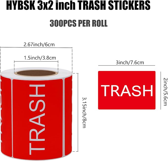 Hybsk 300pcs Trash Stickers 3x2 inch Clean Sign Disposal Reminder Labels for Garbage Homes, Offices, Warehouses (Pack of 5)