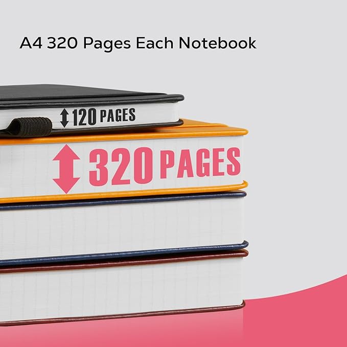 Lined Journal Notebook for Women/Men Writing Work, 320 Pages A4 Large Notebook notepads 8.5 x 11 for Note Taking, Hardcover Leather Journal, 100Gsm Thick Paper, Pink