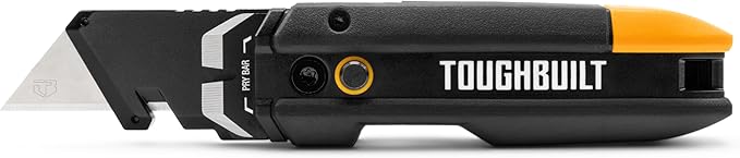 ToughBuilt – Prybar Utility Knife with Blade Storage, Heavy-Duty Folding Utility Knife with Built-In Prybar, Scraper Edge, Wire Cutter, Internal Blade Storage, All-Metal Construction (TB-H4-12-IST)