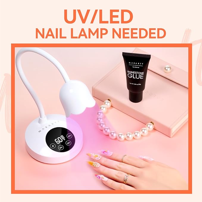 Makartt Rhinestone Glue Gel - 30G Ultra Strong Hold UV/LED Cured Nail Glue Adhesive for Charms, Gems, Diamonds, Chrome & Aurora Powder, 3D Gel Nail Art Sculpting, Glitter, Decals, Salon DIY Easy Use