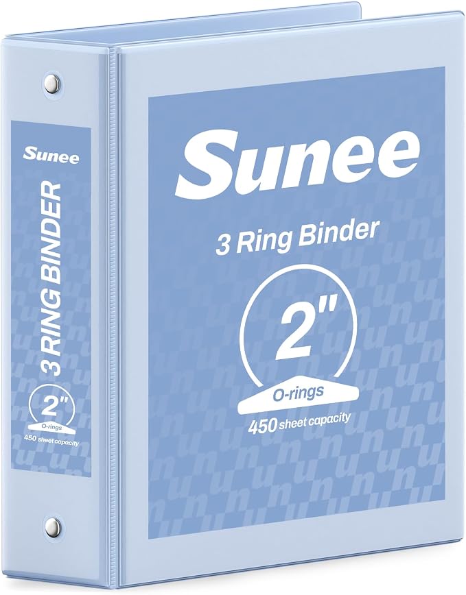 SUNEE 3 Ring Binder 2 Inch 1 Pack, Clear View Binder Three Ring PVC-Free (Fit 8.5x11 Inches) for School or Office Supplies, Haze Blue