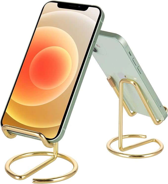 ROPOSY 2 Pack Cell Phone Stand for Desk, Gold Phone Holder Desk Accessories