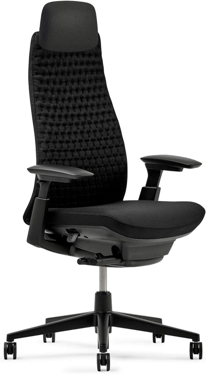 Haworth Fern Executive Office Chair with Lumbar Support, Adjustable Desk Computer Chair with Digital Knit Finish and Adjustable Headrest for Home Office Furniture, Charcoal Black