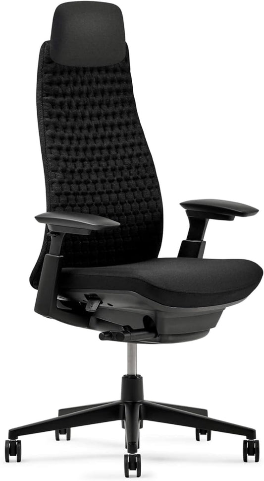 Haworth Fern Executive Office Chair with Lumbar Support, Adjustable Desk Computer Chair with Digital Knit Finish and Adjustable Headrest for Home Office Furniture, Charcoal Black