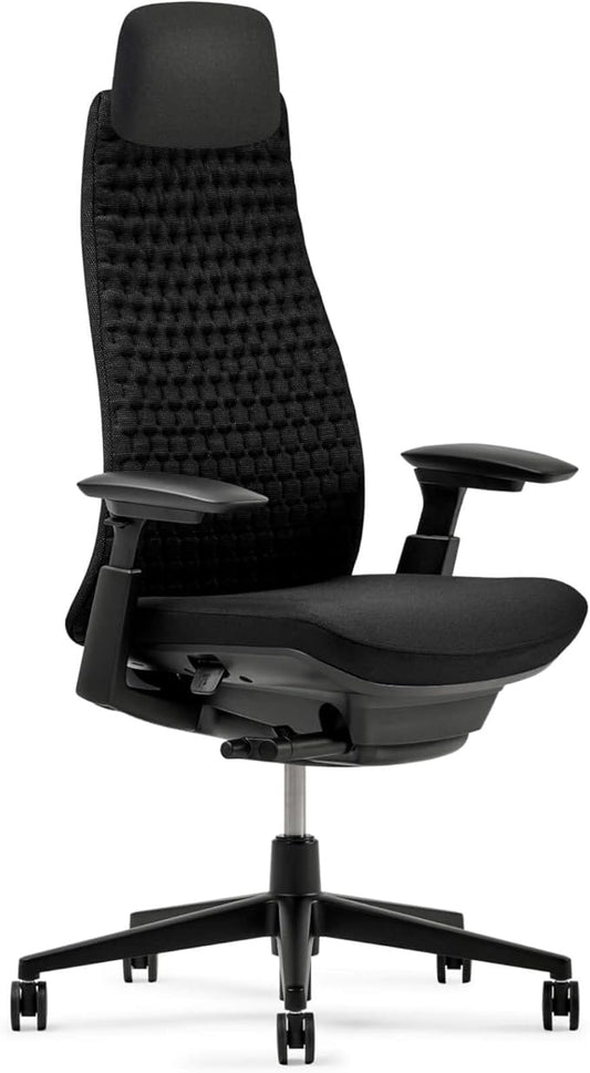 Haworth Fern Executive Office Chair Without Lumbar Support, Adjustable Desk Computer Chair with Digital Knit Finish and Adjustable Headrest for Home Office Furniture, Charcoal Black