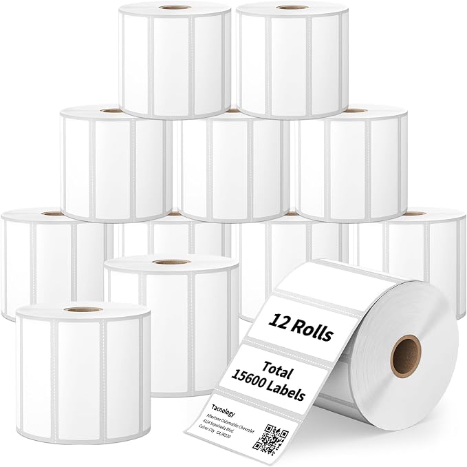 12 Rolls 3" x 1" Direct Thermal Labels - 15600 Barcode & Postage FBA Address Label - Adhesive & Perforated - Compatible with Rollo, Zebra, Munbyn, Polono, and More Desktop Printers