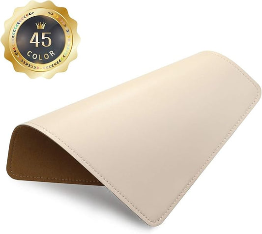 Leather Mouse Pad with Stitched Edge Micro-Fiber Base with Non-Slip Waterproof，Mouse Pad for Computers，Laptop, 8x11Inch (Milky White)