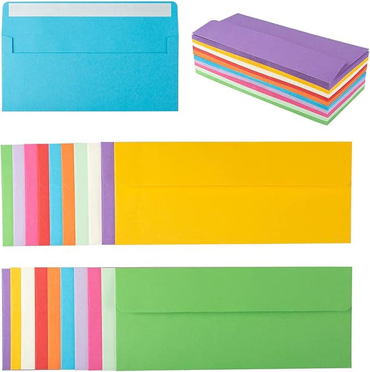 200 Pack Colorful #10 Business Envelopes Self Seal Standard Envelopes for Office Checks, Business, Letter Mailing Invoices, 4.13 x 9.49 Inches (200)
