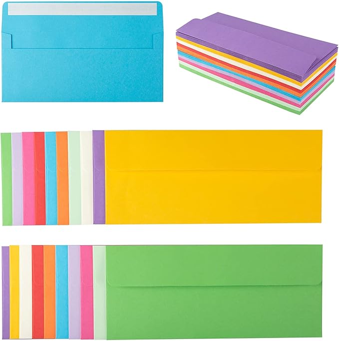 50 Pack Colorful #10 Business Envelopes Self Seal Standard Envelopes for Office Checks, Business, Letter Mailing Invoices, 4.13 x 9.49 Inches
