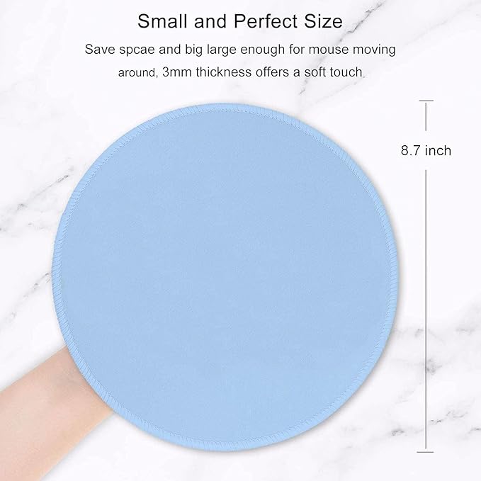 Hsurbtra Mouse Pad, Premium-Textured Small Round Mousepad 8.7 x 8.7 Inch Blue, Stitched Edge Anti-Slip Waterproof Rubber Pretty Cute Computer Mat for Office Home Gaming Laptop Men Women Kids