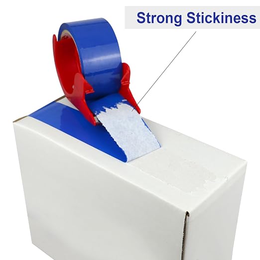 Heavy Duty Packing Tape - 1.88 Inch x 55 Yards, 2 Mil Thick Blue Tape Refills with Dispenser, Ideal for Carton Sealing, Packaging and Moving