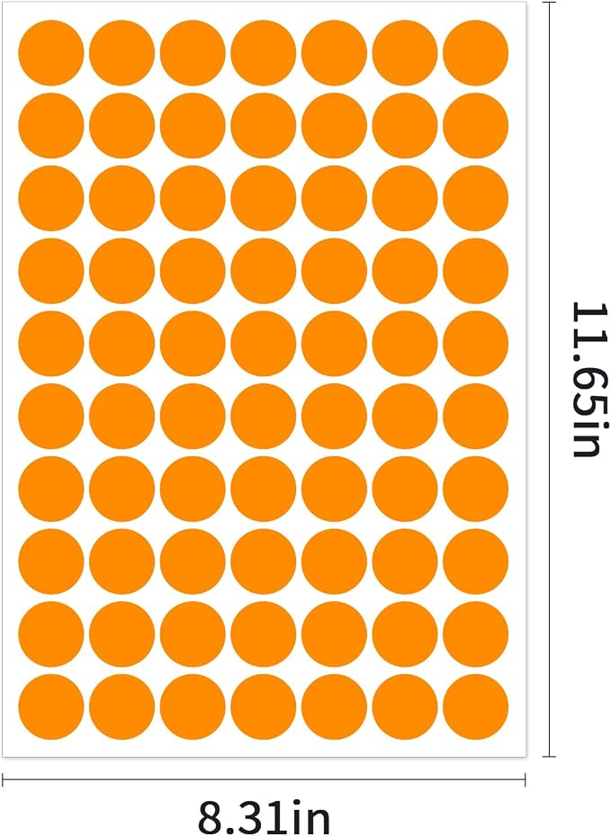 1" Orange Dot Stickers 1050 PCS Circle Round Color Coding Label | Used for manual labor in kindergartens, garage yard price sales, organizing activity color groups,marking spice bottles