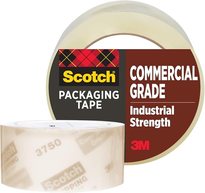 Scotch Commercial Grade Shipping Packaging Tape, 1.88" x 54.6 yd, for Tough, Industrial Use, 1 Roll (3750)