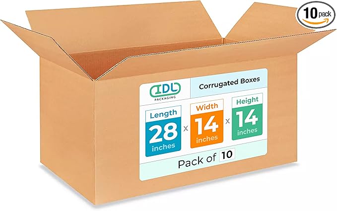 Extra Large Shipping & Moving Boxes 28x14x14 inches (10-Pack) - Extra Strength 200 lb vs Regular - USA-Made Corrugated Durable Packing Boxes - Large Cardboard Moving Box by IDL Packaging