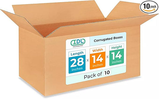 Extra Large Shipping & Moving Boxes 28x14x14 inches (10-Pack) - Extra Strength 200 lb vs Regular - USA-Made Corrugated Durable Packing Boxes - Large Cardboard Moving Box by IDL Packaging