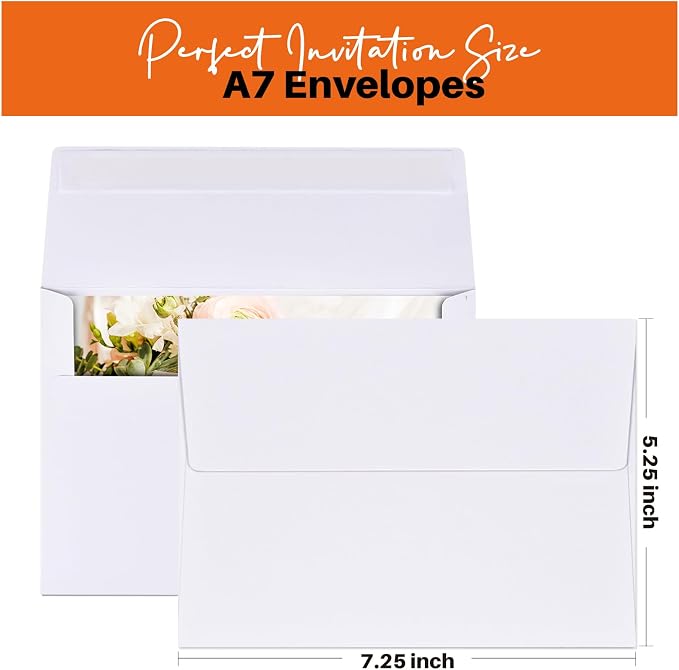 50 Packs 5x7 Envelopes, A7 White 5x7 Envelopes for Invitations,Printable,Quick Self Seal,envelopes for 5x7 cards,Weddings, Invitations, Photos, Graduation, Baby Shower,Postcards,Mailing,AZAZA