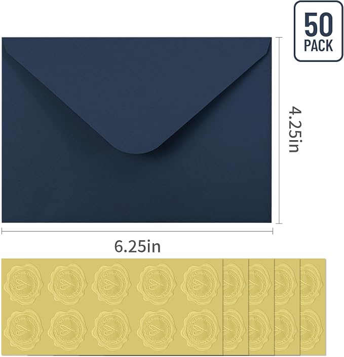 50 PCS Dark Blue Colorful A4 Envelopes,4x6 Envelopes for Invitations | 4x6 Envelopes for Greeting Cards, Great for Invitations, Wedding Invitation, Birthday, Baby Shower, Graduation