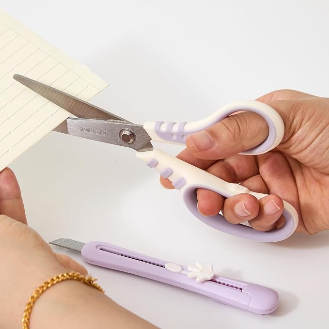 Purpose scissors kit with Box Cutter Retractable Crafts scissors with Ultra Sharp Blades and Comfort Grip Handles, Cute Box Cutters for Office, Home, Arts Crafts, Cartons, Cardboard, Paper