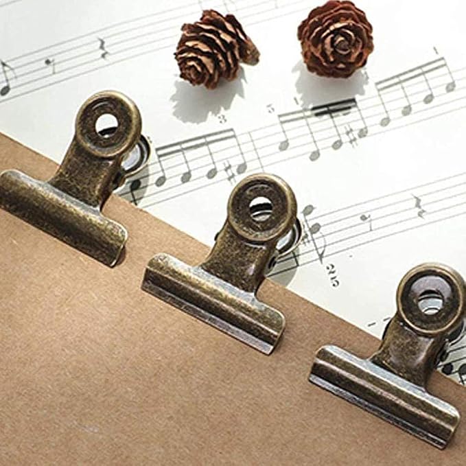 Bulldog Clips with Hole for Push-pin, Paper File Clips with Strong Spring, Small Metal Binder Clips, Seal Clamps for Coffee Tea Food Bags, Decorative Clips for DIY Photo Grid (Bronze, 22 mm)