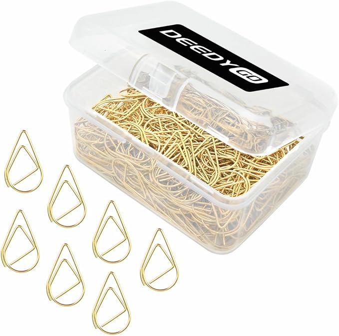 DEEDYGO 250 PCS Gold Paper Clips, Teardrop Paperclips, 1 Inch | Cute, Stainless Steel, Drop-shaped, Office School Supplies, Wedding Invitations Crafts, Scrapbooking Bookmarks