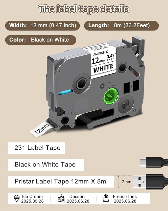 30x Replace for Brother Label Maker Tape 12mm 0.47 Laminated White TZ Tape Work with Brother P Touch PTH210 PTD220 PTH110 PT-1280 PT-1880 Label Maker Refills, Black on White, 1/2 Inch x 26.2 Feet