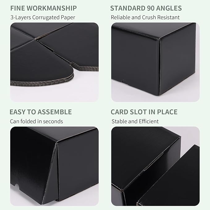 Rempry 8x6x6 Inches Black Small Shipping Boxes Pack of 25, Cardboard Corrugated Mailer Boxes for Packaging Small Business, Black Gift Boxes for Mailing Present