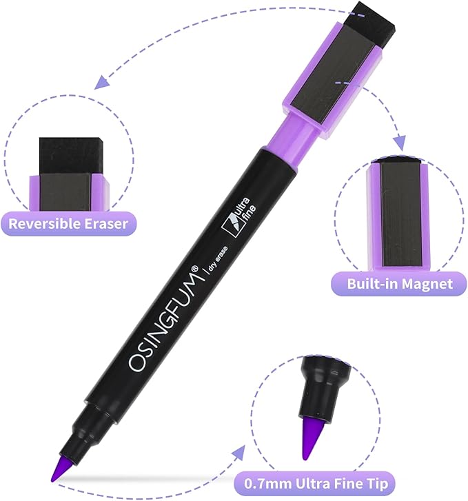 20 Magnetic Dry Erase Markers Ultra Fine Tip, 0.7mm, Extra Fine Point Erasable Markers with Eraser, Thin White Board Markers Dry Erase, Low Odor, 8 Colors