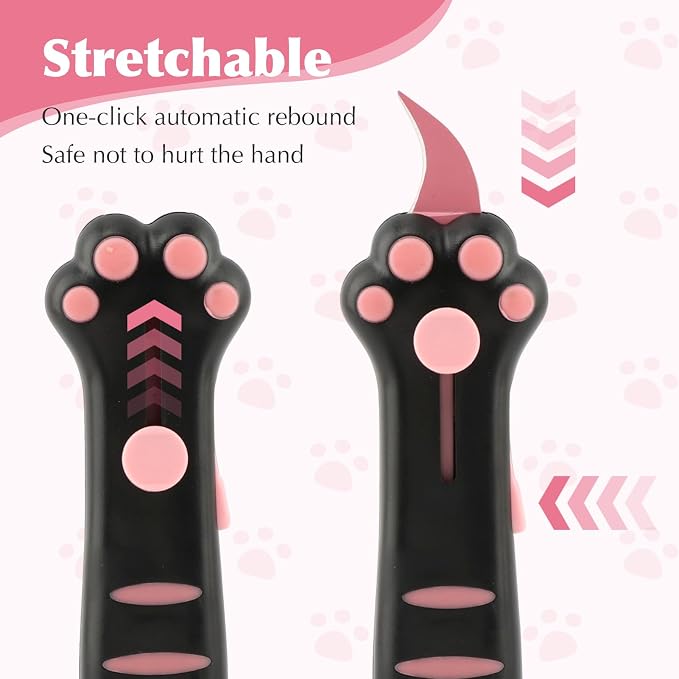 2 Pack Cat Paw Box Cutter, Portable Retractable Kitty Claw Box Cutter, Mini Utility Knife for Cats Lovers, Cute Cat Claw Knife for Effortlessly Opening Boxes, Cartons, Packages & Sealing Tape