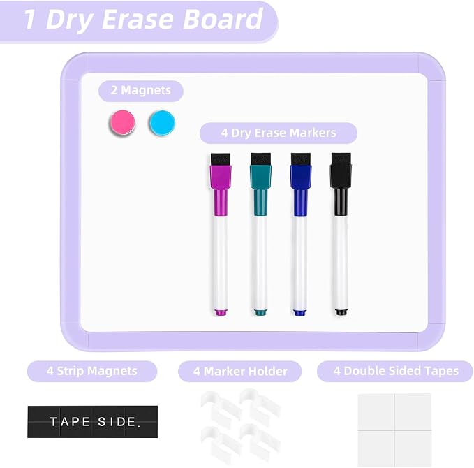 VUSIGN Small White Board Dry Erase, 8.5'' x 11'' Magnetic Dry Erase Board, Mini Whiteboard with Markers for Fridge, Wall, Locker, Purple (Pack of 3)