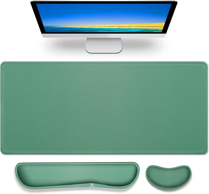 Gimars 4 in 1 Mouse Pad and Keyboard Wrist Rest Set, Large Mouse Pad with Memory Foam Wrist Support Pad for Desk with Coaster, Easy Typing Pain Relief, Gaming Office Home, 31.5x12 inch, Dark Green