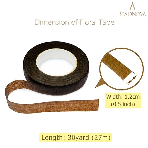 BEADNOVA Floral Tape 1/2inch Flower Tape Brown Floral Tape for Bouquets Floral Arranging Stem Wrap Craft (Brown, 30yards)