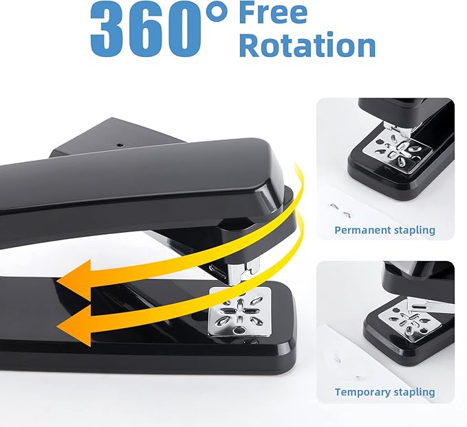 Deli/EZWORK Swing-Arm Swivel Stapler, 25 Sheets Capacity, 360 Degree Rotate Desk Staplers with 1000 Staples for Booklet or Book Binding, Black