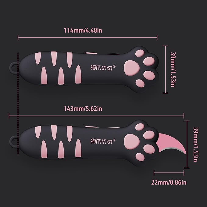 Cat Paw Box Cutter Retractable with Cat Paw Handle, Multifunctional Knife Set (Black)