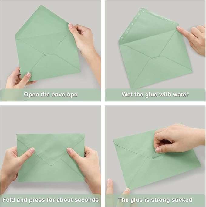 50 Pack A7 Envelopes, Sage Green Greeting Card Envelopes Self Seal, 5.24 x 7.24 in Envelopes for Birthday Graduation Baby Shower Wedding Invitation Cards