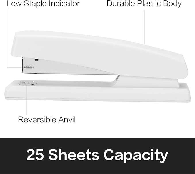 Deli Stapler, 25 Sheet Capacity, 1000 Staples & Staple Remover, White