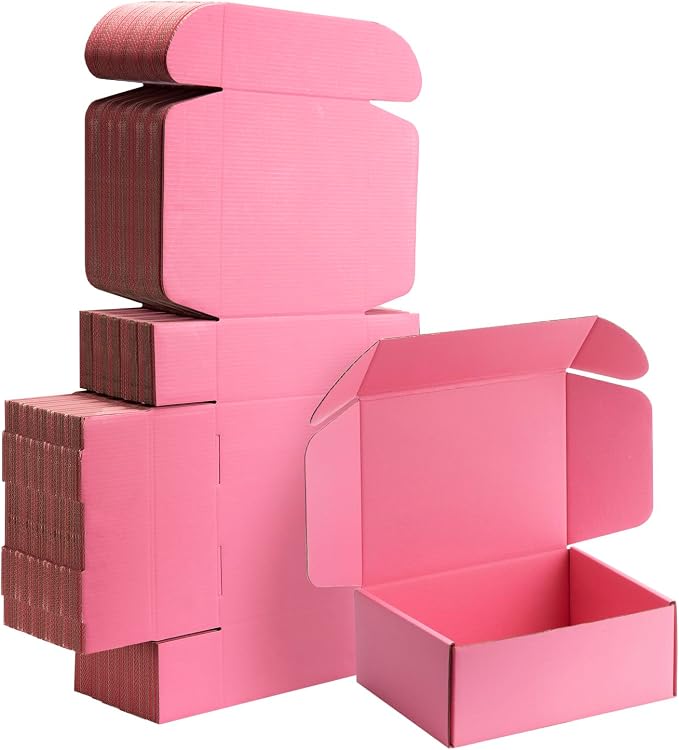 8x6x3 inch Pink Shipping Boxes for Small Business- Set of 25 | Sturdy ECT 32 Corrugated Cardboard Mailer Boxes, Easy Assemble for Packaging, Mailing, Gift Giving & Ecommerce Packing