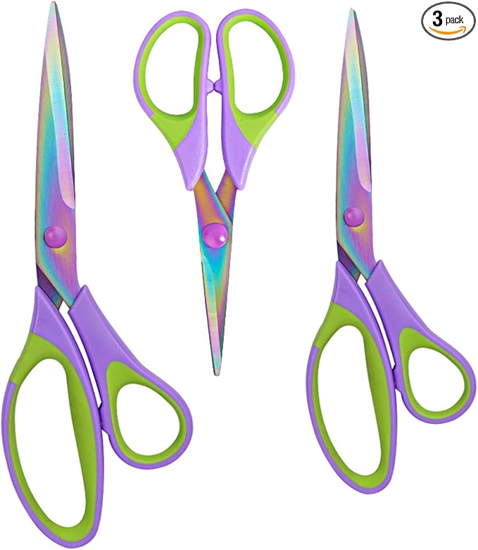 Scissors All Purpose Heavy Duty 3-Pack 5.5” 8.3” 9.5” | Ultra Sharp Blades Comfort Grip Handles - for Home, Office, School, Sewing, Crafts