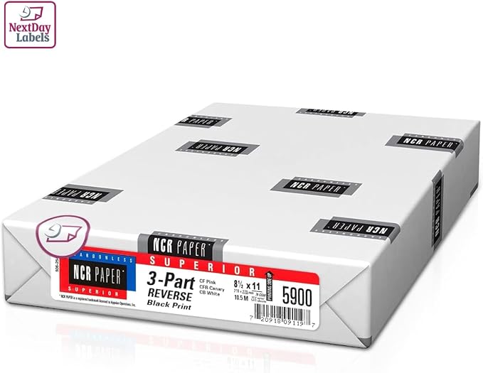 NextDayLabels 3 Part Reverse Carbonless NCR Paper Pink Canary White | 8.5" x 11" Pre-Collated Carbonless Copy Paper Delivers Clean Crisp Copies (500 Sheets) Works with Laser Inkjet Printers