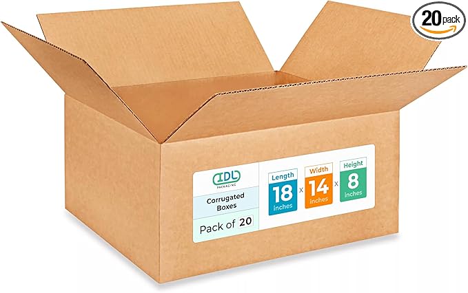 Medium Shipping & Moving Boxes 18"L x 14"W x 8"H (20-Pack) - Extra Strength 200 lb vs Regular - USA-Made Corrugated Durable Boxes for Packaging - Heavy Duty Moving Box - Packaging Box by IDL Packaging