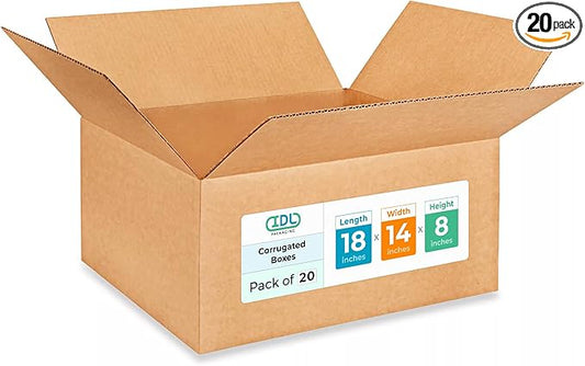 Medium Shipping & Moving Boxes 18"L x 14"W x 8"H (20-Pack) - Extra Strength 200 lb vs Regular - USA-Made Corrugated Durable Boxes for Packaging - Heavy Duty Moving Box - Packaging Box by IDL Packaging