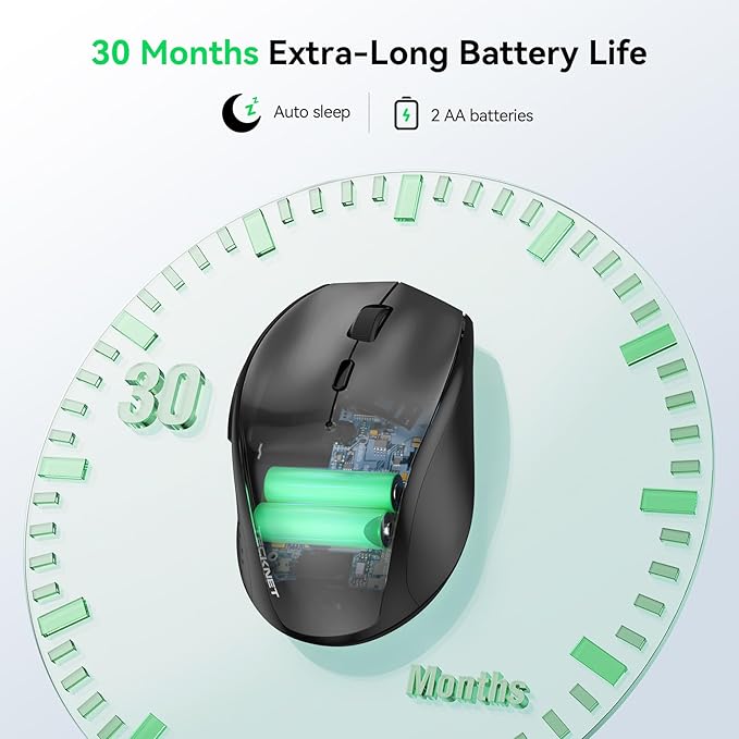 TECKNET Wireless Mouse, 2.4G USB Computer Mouse with 6-Level Adjustable 4800 DPI, 30 Months Battery, Ergonomic Grips, 6 Buttons Portable for PC, Chromebook, Mac (Black)