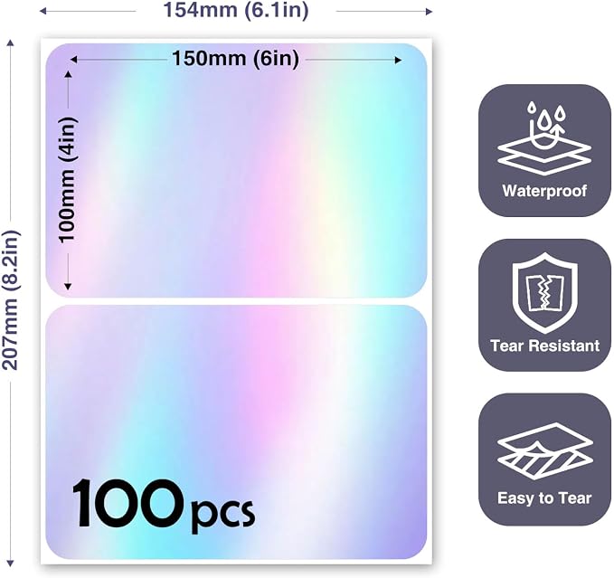 JIEHENG 100Pcs Large Laser Labels for Storage Bins,6x4 Inch Labels | Removable,Large Labels Strong Adhesive Tear Resistant No Residue for Blank Box