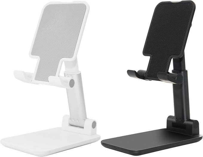 2 Pack Phone Stand for Desk, Angle & Height Adjustable Phone Holder | Fully Foldable & Portable, Compatible with All Under 6.5" Smartphones, Ideal for Home, Office & Travel Use, White & Black