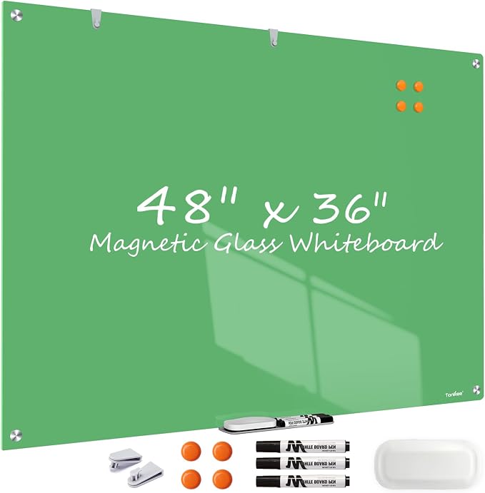 Glass Whiteboard 48x36 Magnetic White Board Dry Erase Board for Wall | Magnetic Surface, Dry Erase, Large Frameless Glass Whiteboard, Ideal for Office Home School Classroom Kitchen